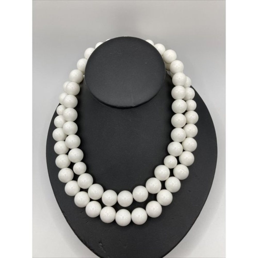 Lucite Beads‎ 2 Strand Necklace Acrylic White Gold Colors 15"